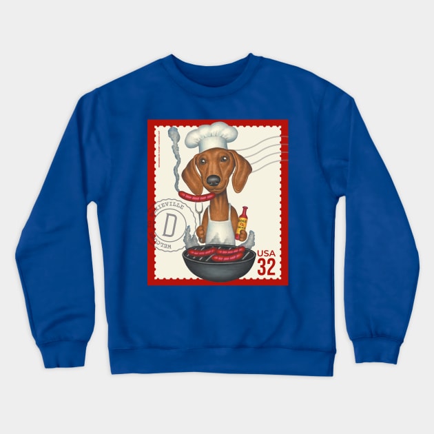 Funny Dachshund Doxie grilling hot dogs Crewneck Sweatshirt by Danny Gordon Art